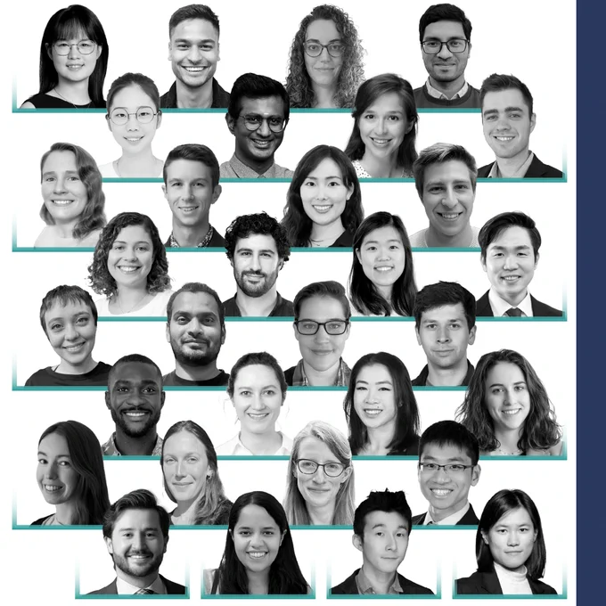 A collage of headshot photos of the 32 2024 Schmidt Science Fellows who represent 17 nationalities.