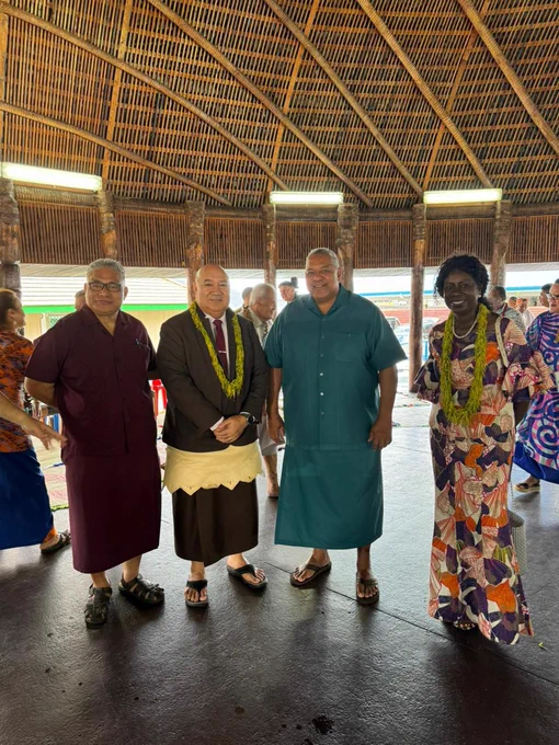 WHO Regional Director Dr Saia Ma’u Piukala, joined by Dr Kim Eva Dickson, WHO Representative to Samoa, American Samoa, Cook Islands, Niue and Tokelau, meets with Motusa Tuileama To'atolu Nua, Director of Health, American Samoa, and Governor HC Lemanu Palepoi Sialega Mauga. 