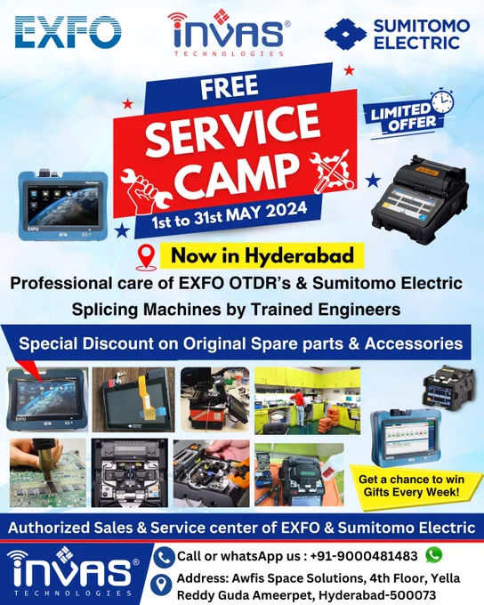 exfo otdr and sumitomo electric free service camp by invas technologies may 2024