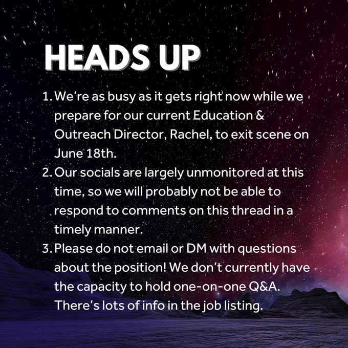 Information about DanceSafe National's capacity during this time, which is limited. Please refrain from emailing or DMing questions about the position, and know that comments are largely unmonitored on our socials. 