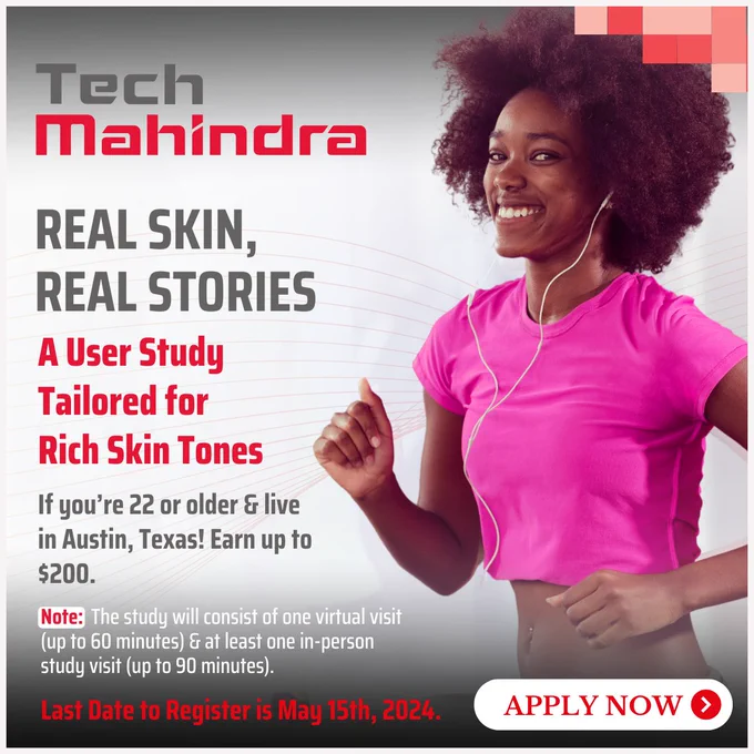 Hey 𝐑𝐞𝐬𝐢𝐝𝐞𝐧𝐭𝐬 𝐨𝐟 𝐀𝐮𝐬𝐭𝐢𝐧! We want to hear from you!

If you're 22 or older with rich skin tones, join our user study and earn up to $200. Participate in studies to eliminate Tech Bias.
Enrol Now: https://forms.office.com/r/egeE53iKAT
 #AustinStudy #EarnCash #studieshq #participatenow #freelancing