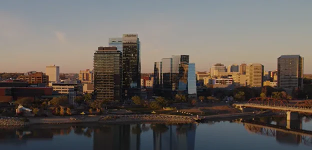 view of the Alt Hotel from the South Saskatchewan River
