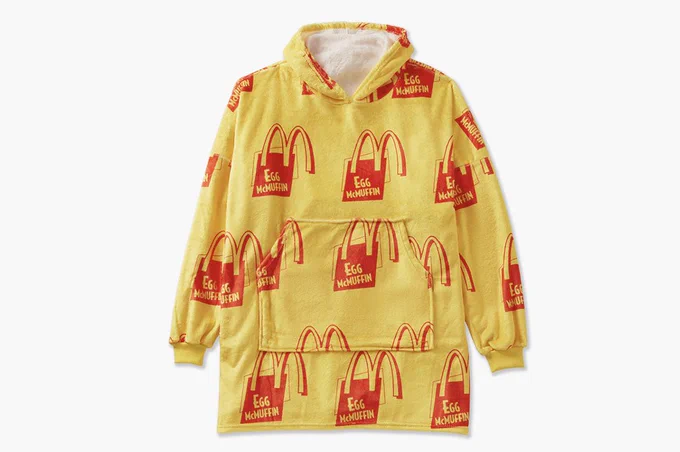 Picture of a McDonald's Blanket Hoodie, with a logo print of the Egg McMuffin