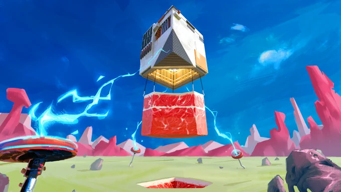 A beautiful landscape with a Meat Harvester lifting the Meat Core from Peterium-5