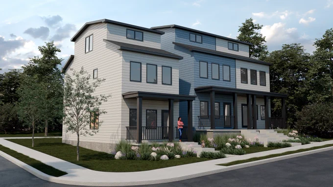 Art rendering of new affordable townhouses planned for Garfield, courtesy of City of Bridges Community Land Trust. 