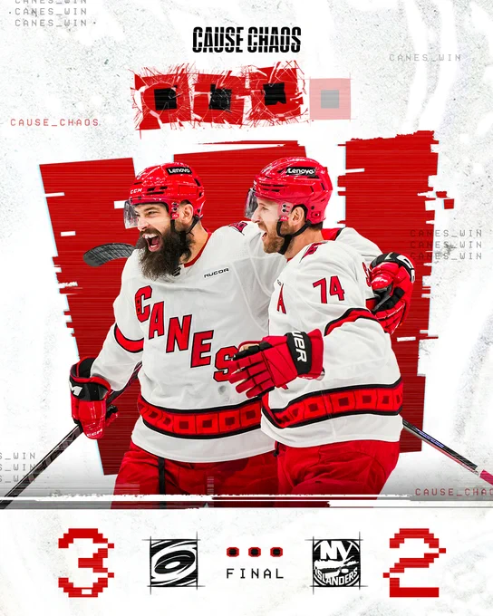 Canes beat the Islanders 3-2 