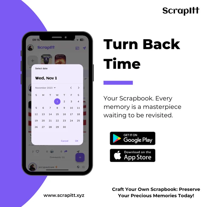 Turn back time with a tap! 📅✨ ScrapItt: Where every memory is a masterpiece waiting to be revisited.

Join: www.scrapitt.xyz