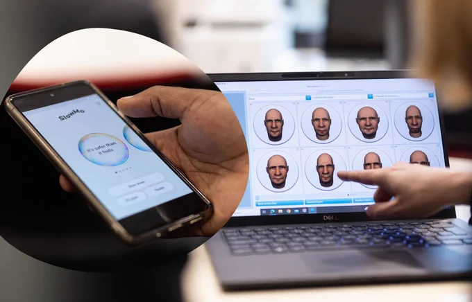 SloMo app pictured in bubble on the left, AVATAR therapy software pictured on the right.