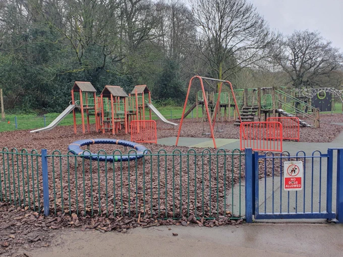 Bramcote Hill Play Park with swings and a number of climbing frames and slides