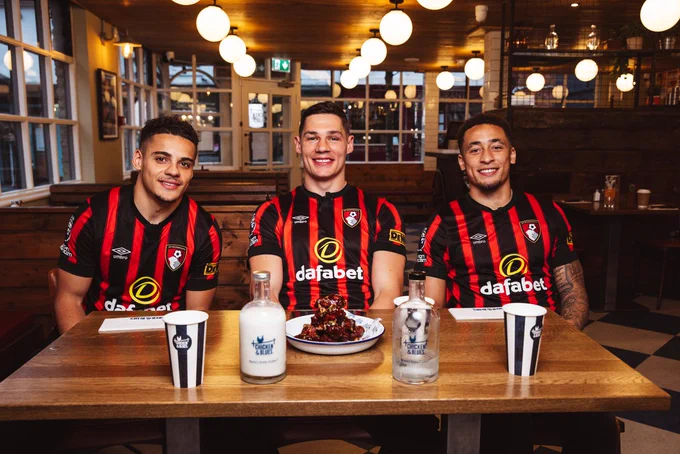 Max Aarons, Chris Billam-Smith and Marcus Tavernier after their episode of Truth Or Jab sitting in Chicken and Blues' Christchurch restaurant. 