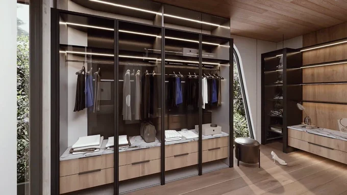 Open wardrobes and shelving with sleek lines create an elegant look. Integrated lighting adds a sophisticated touch to your dressing room. You can have it all... 

📍#ts_oasis | #thirdstone_inc
https://www.thirdstone.ca/work/oasis