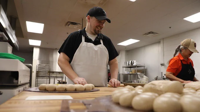 A man works in Eden Prairie Public Schools' full-service bakery. 