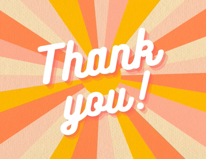 White script that says Thank you! on an orange yellow background. 