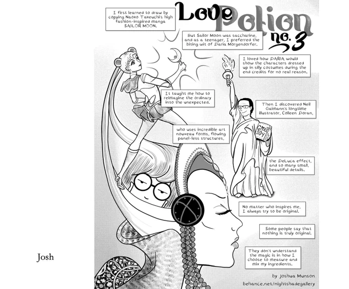 single page comic with three references woven through it