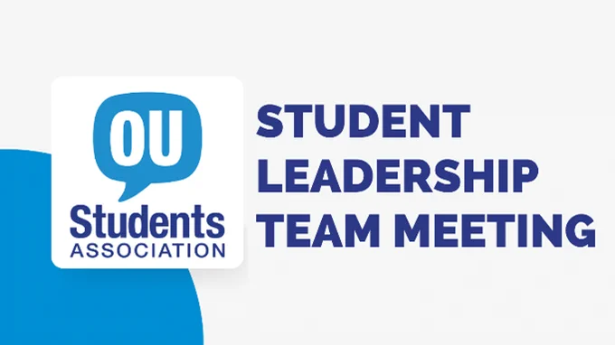 The image shows the OU Students Association logo with the text “Student Leadership Team meeting”.
