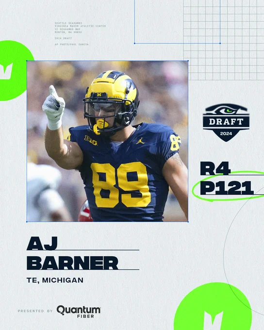 We've selected tight end AJ Barner from Michigan!