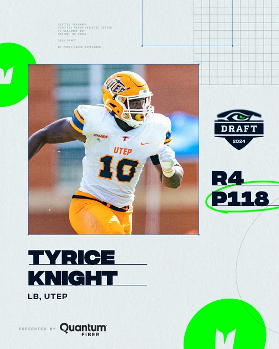 We've selected linebacker Tyrice Knight from UTEP with the 118th pick overall. 