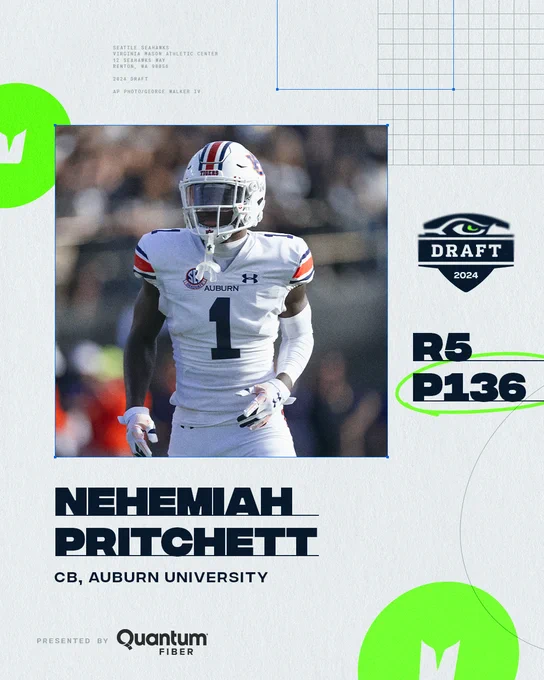 We've selected CB Nehemiah Pritchett from Auburn University.