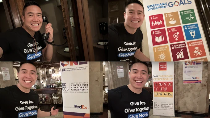 A ton of selfies including the Peabody Memphis telephone booth, SDGs, banners for the Boston College Corporate Citizenship Conference!