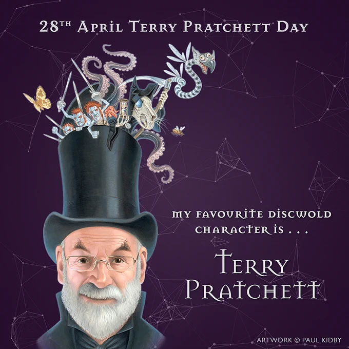 Illustration of Terry Pratchett that says "My favourite Discworld character is Terry Pratchett".
