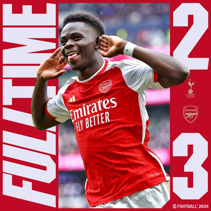 Full Time: Tottenham Hotspur 2-3 Arsenal