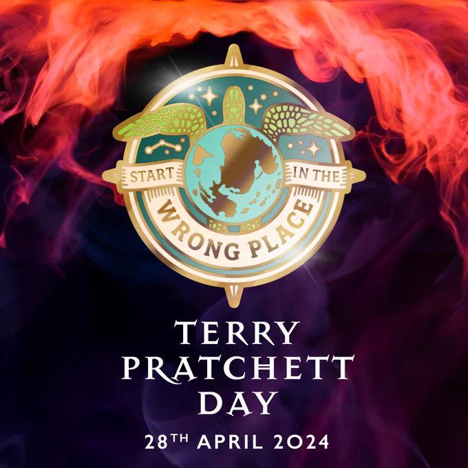 The Terry Pratchett Day 2024 logo, Start in the Wrong Place.