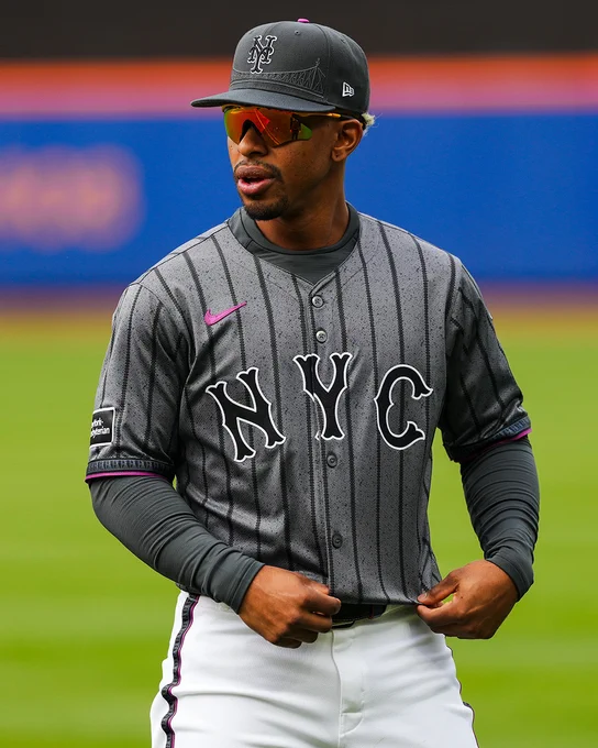 Francisco Lindor wearing the Mets' City Connect uniform at Citi Field.