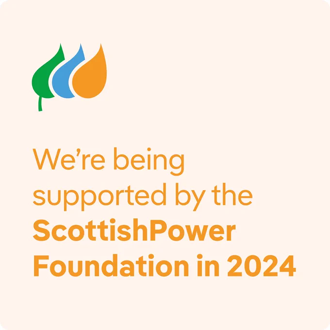 Scottish Power Foundation logo with the wording 'We're being supported by the ScottishPower Foundation in 2024'.