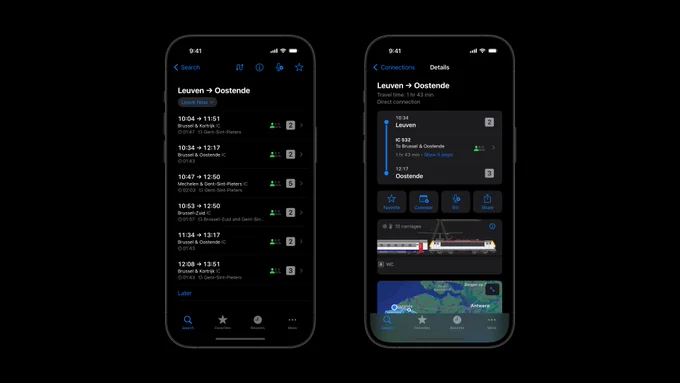 Screenshots of the new connections overview and detail screen with occupancy indicator.