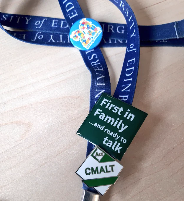 First in Family badge on university lanyard