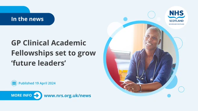 A GP in their practice speaking to a patient, pictured alongside the headline: "GP Clinical Academic Fellowships set to grow ‘future leaders’"