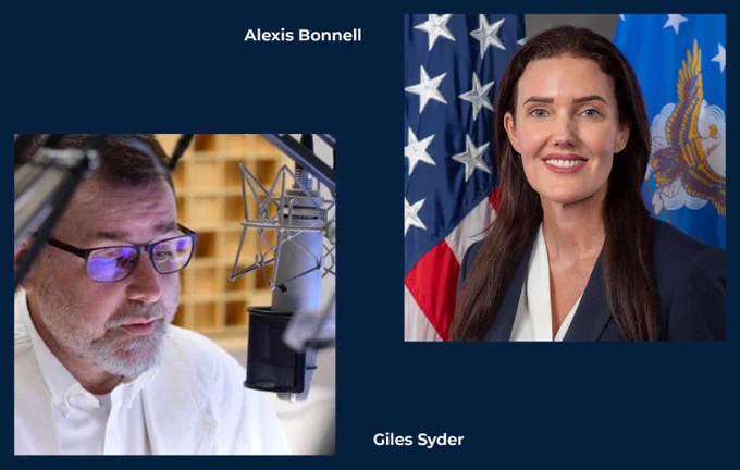 Graphic with text: "Alexis Bonnell" and "Giles Snyder"