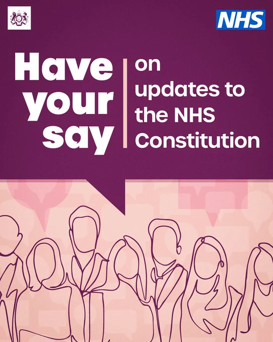 Have your say on updates to the NHS Constitution
written out in a speech bubble at the top with outlines of people below