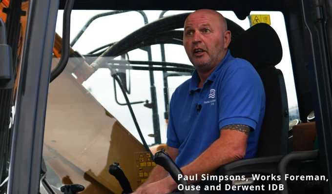 Ouse and Derwent IDB works foreman in an excavator