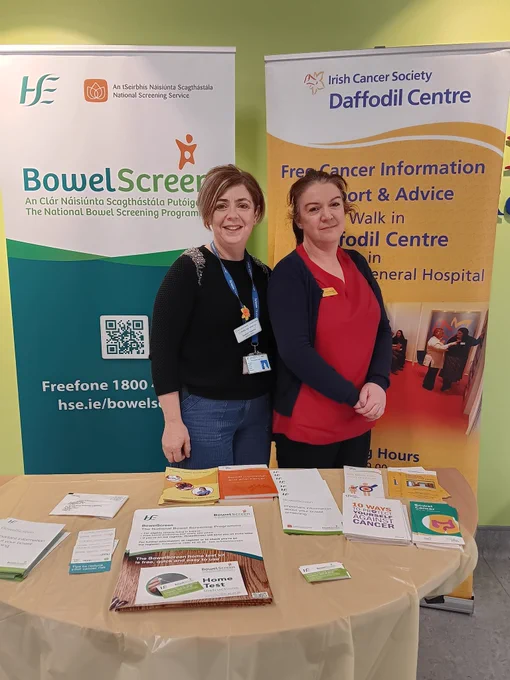 Siobhan and Grainne promoting Bowel Cancer Awareness and Bowelscreen at LUH