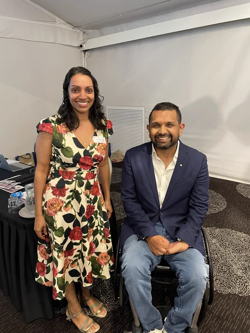 Photo of Samantha Siyambalapitiya & Dinesh Palipana at Metro South Health COH Innovation Showcase.