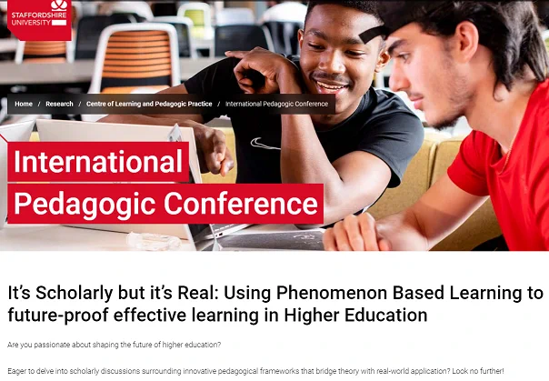 Conference Landing Page with image of 2 learners discussing work on laptop