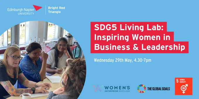 Copy reads "SDG5 Living Lab: Inspiring Women in Business & Leadership. Wednesday 29th May, 4.30 - 7pm"