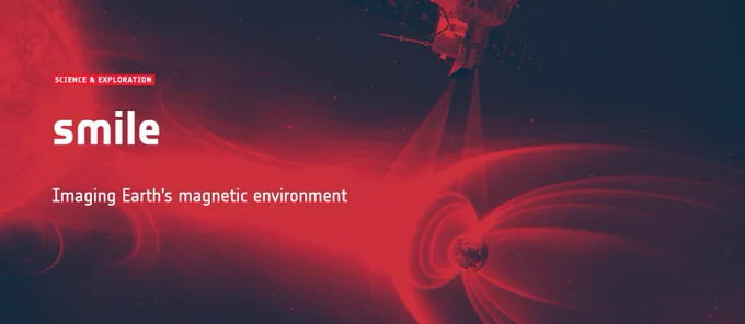 Illustration of Smile in space, created in hues of red. The graphic reads: Science & Exploration. Smile. Imaging Earth’s magnetic environment.