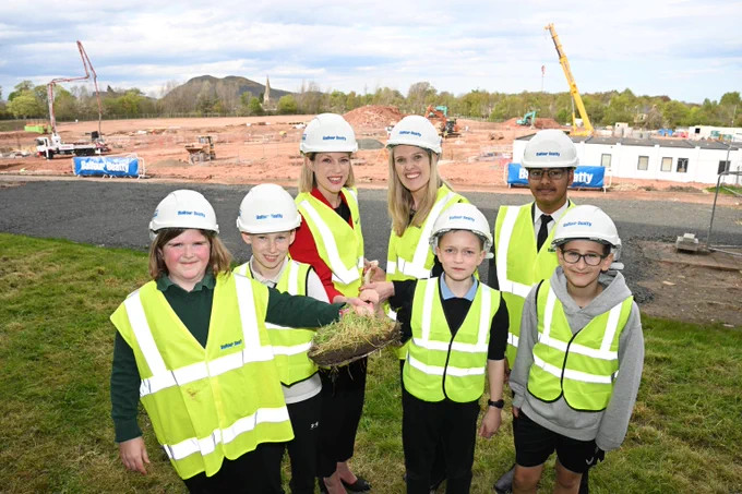 Education Secretary Jenny Gilruth with staff and teachers from Liberton High School at the ground breaking ceremony for the new school buildings.