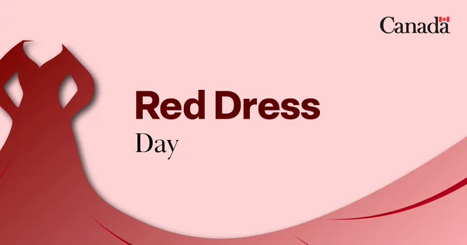 A red dress with a light red background. The text in the middle reads “Red Dress Day”. 