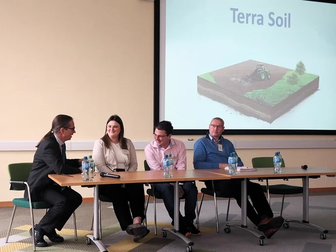 Discussion panel (l-r): Dr Olaf Schmidt (UCD), Dr Rebecca Hall (Teagasc), Dr Felipe Bacjion de Santa (Teagasc) & Niall Ryan (Department of Agriculture, Food and the Marine). Photo by Laura Smith.