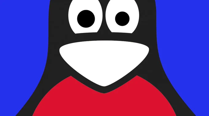 Figura del pingüino del ícono representativo de Linux con colores de bandera chilena, azul, blanco y rojo.