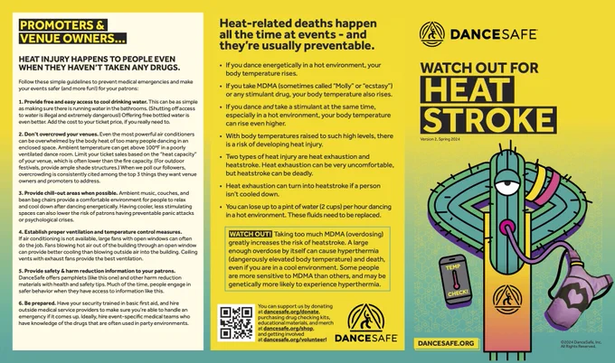 The front side of our new yellow-to-green heatstroke informational pamphlet, which will also be uploaded to our website with PDF tags for accessibility. 
