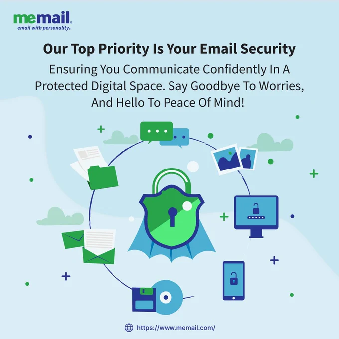 Our top priority is your email security, ensuring you communicate confidently in a protected digital space. Say goodbye to worries, and hello to peace of mind! 

Experience the next level of email security with MeMail! 
Our dedicated team ensures that your emails are safeguarded, providing you with a worry-free communication experience. Trust us to prioritize your digital privacy and protect your sensitive information. Communicate confidently, knowing your inbox is shielded by state-of-the-art security measures. Try MeMail today and redefine the way you email! 

Visit us at MeMail.com for more!

https://www.memail.com/features