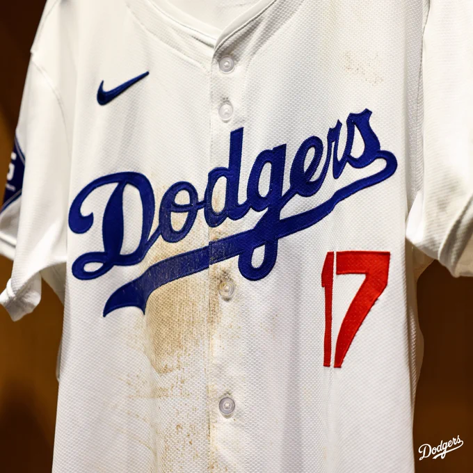 A photo of a game-used Shohei Ohtani jersey.
