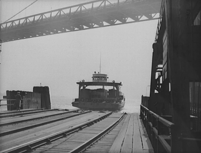 How rail ferries were loaded. Example from Michigan in 1940s