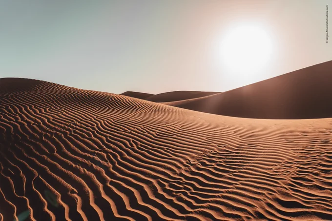 Dune sculpted by wind in desert.