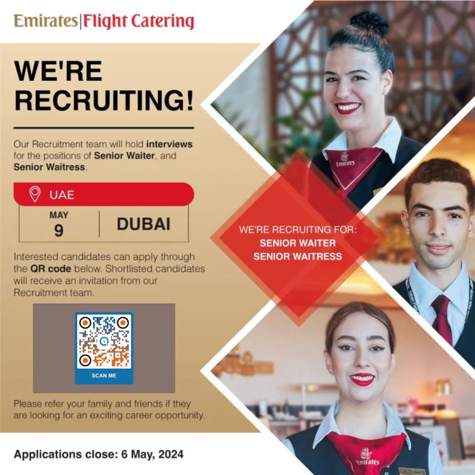 Join the Culinary Elite: Exclusive Waitstaff Opportunities with Emirates Flight Catering

Dubai is calling for talent as Emirates Flight Catering hosts a specialized waitstaff recruitment event on May 9, 2024. This exclusive event invites professionals passionate about hospitality to join a dynamic team in one of the world's most vibrant cities. With an emphasis on exceptional service and culinary excellence, this is a chance to embark on a rewarding career journey, where each day brings new opportunities and experiences in a globally recognized industry.

Apply Online: https://www.inituban.com/2024/05/emirates-flight-catering-exclusive-waitstaff-recruitment-event.html

Join WhatsApp Group:
https://bit.ly/JoinWhatsAppGroup-QuickJobs

#QuickJobs #Job
