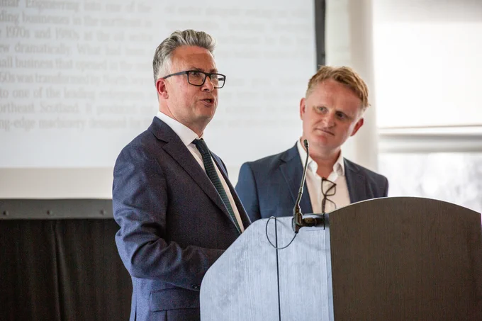 Iain Anderson and Mark Twigg speaking at RGU.